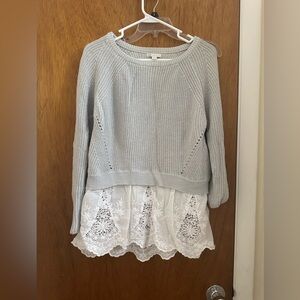 Cato Light Gray Sweater with White Lace Hem
